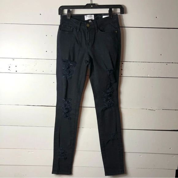 Frame Le Skinny de Jeanne Distressed Stretch Jeans Size 24 - Picture 1 of 6